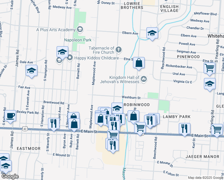 map of restaurants, bars, coffee shops, grocery stores, and more near 595 Collingwood Avenue in Columbus