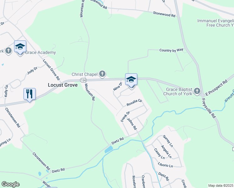 map of restaurants, bars, coffee shops, grocery stores, and more near 35 Nina Drive in York