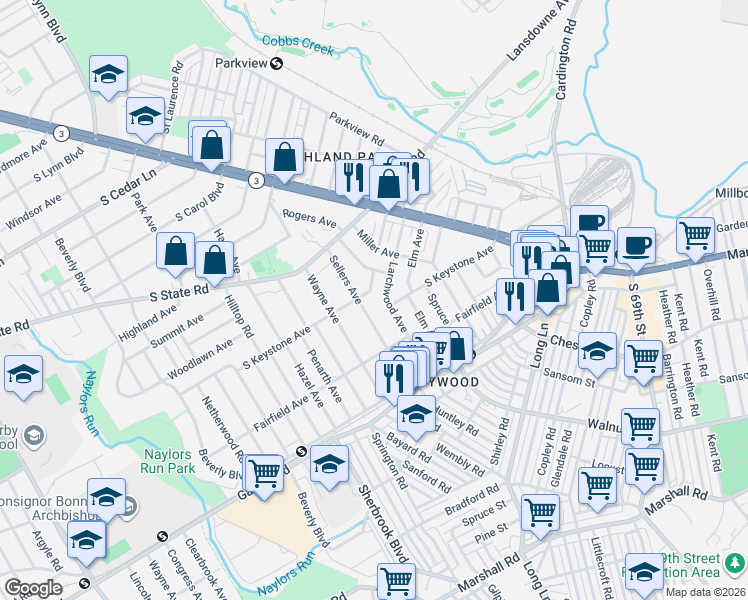 map of restaurants, bars, coffee shops, grocery stores, and more near 209 Berbro Avenue in Delaware County