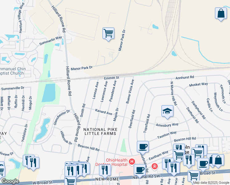 map of restaurants, bars, coffee shops, grocery stores, and more near 473 Pasadena Avenue in Columbus