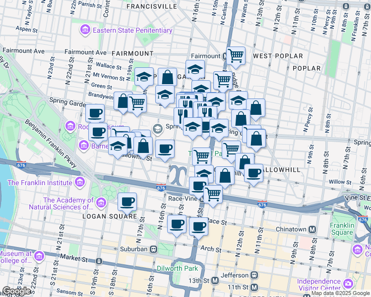 map of restaurants, bars, coffee shops, grocery stores, and more near 1520 Hamilton Street in Philadelphia
