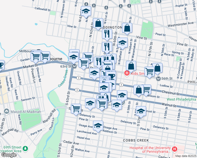 map of restaurants, bars, coffee shops, grocery stores, and more near in Philadelphia