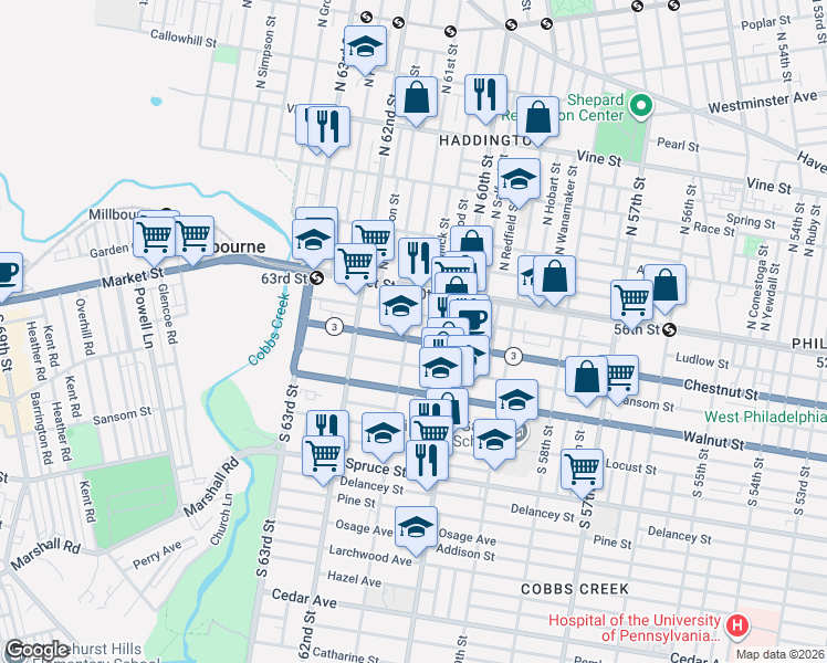 map of restaurants, bars, coffee shops, grocery stores, and more near in Philadelphia