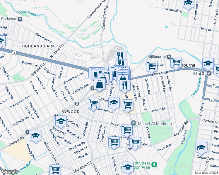 map of restaurants, bars, coffee shops, grocery stores, and more near 4 Garrett Road in Delaware County