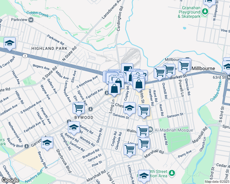 map of restaurants, bars, coffee shops, grocery stores, and more near 7036 Terminal Square in Delaware County