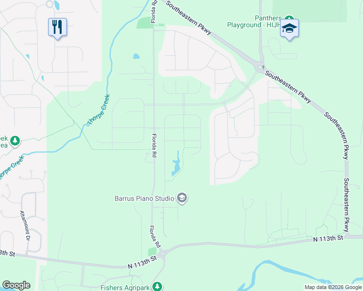 map of restaurants, bars, coffee shops, grocery stores, and more near 11810 Florida Rd in Fortville