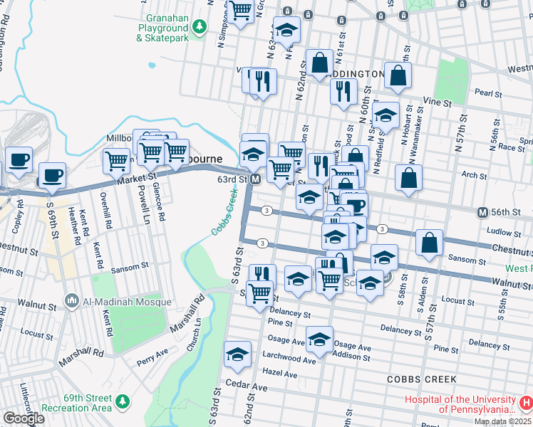 map of restaurants, bars, coffee shops, grocery stores, and more near 6236 Ludlow Street in Philadelphia