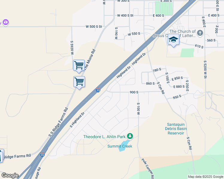 map of restaurants, bars, coffee shops, grocery stores, and more near 895 South Brubaker Way in Santaquin
