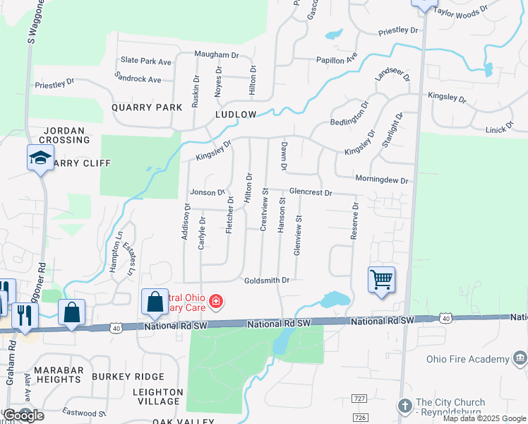 map of restaurants, bars, coffee shops, grocery stores, and more near 1242 Crestview Street in Reynoldsburg
