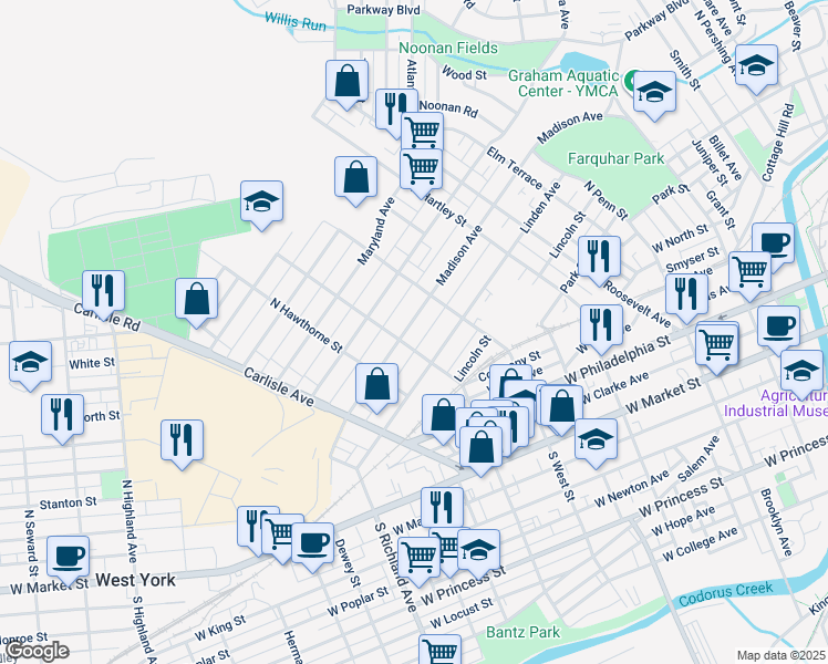map of restaurants, bars, coffee shops, grocery stores, and more near 650 Madison Avenue in York