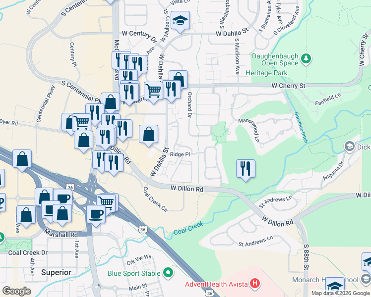 map of restaurants, bars, coffee shops, grocery stores, and more near 650 Ridgeview Drive in Louisville