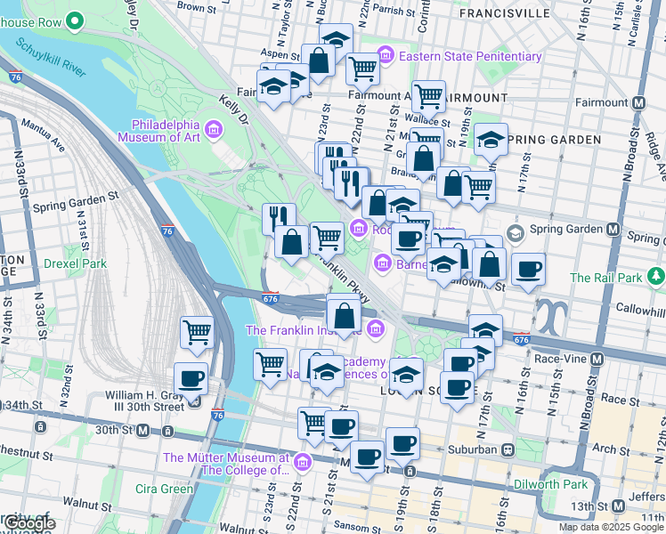 map of restaurants, bars, coffee shops, grocery stores, and more near in Philadelphia