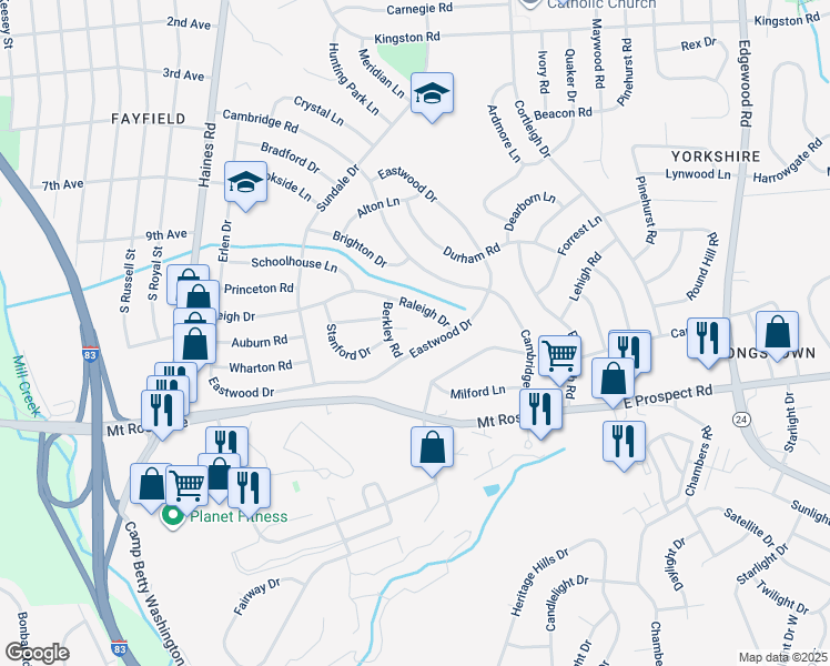map of restaurants, bars, coffee shops, grocery stores, and more near 2630 Carlton Court in East York