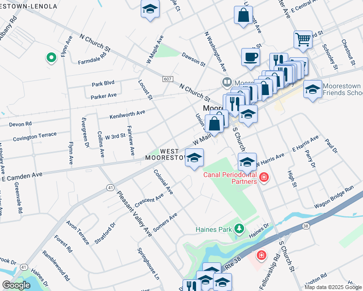 map of restaurants, bars, coffee shops, grocery stores, and more near 294 West 2nd Street in Moorestown