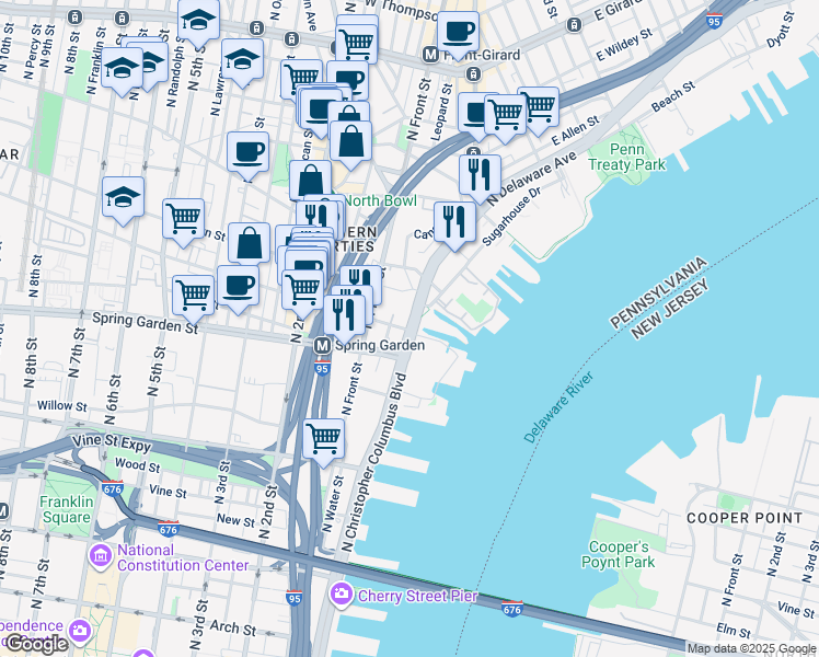 map of restaurants, bars, coffee shops, grocery stores, and more near in Philadelphia