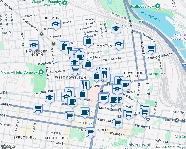 map of restaurants, bars, coffee shops, grocery stores, and more near in Philadelphia
