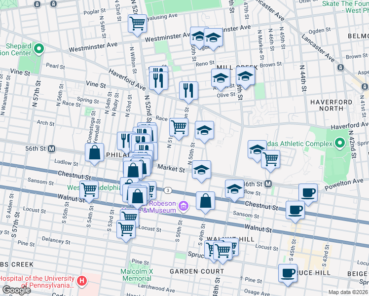 map of restaurants, bars, coffee shops, grocery stores, and more near in Philadelphia