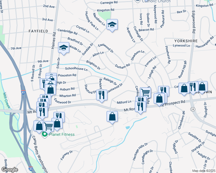 map of restaurants, bars, coffee shops, grocery stores, and more near 2630 Carlton Court in East York