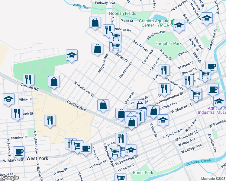 map of restaurants, bars, coffee shops, grocery stores, and more near 650 Madison Avenue in York
