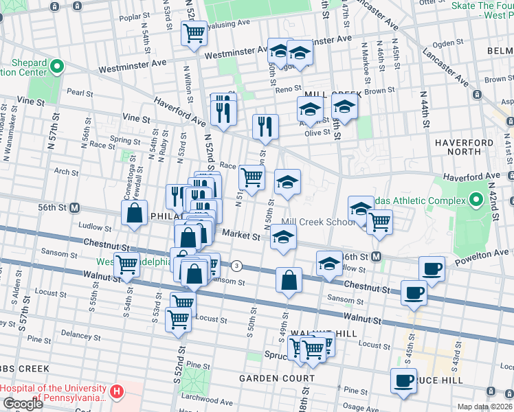 map of restaurants, bars, coffee shops, grocery stores, and more near in Philadelphia