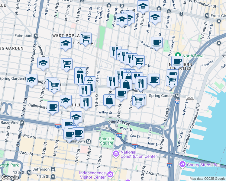 map of restaurants, bars, coffee shops, grocery stores, and more near in Philadelphia