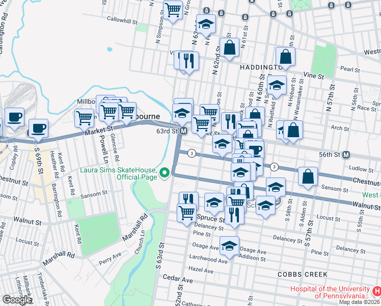 map of restaurants, bars, coffee shops, grocery stores, and more near 6236 Ludlow Street in Philadelphia