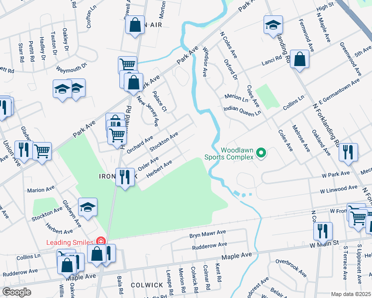 map of restaurants, bars, coffee shops, grocery stores, and more near 8733 Herbert Avenue in Pennsauken Township