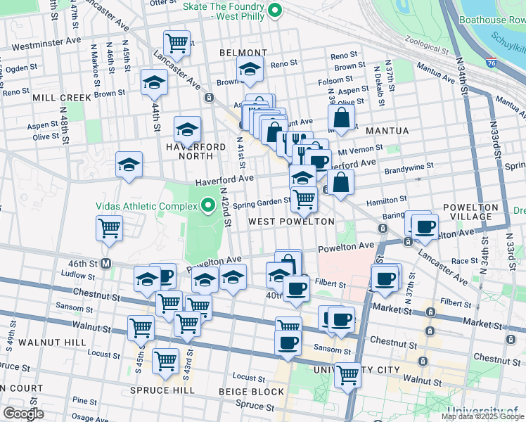 map of restaurants, bars, coffee shops, grocery stores, and more near 433 Budd Street in Philadelphia