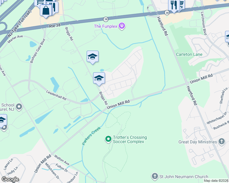 map of restaurants, bars, coffee shops, grocery stores, and more near 26 Rome Way in Mount Laurel Township