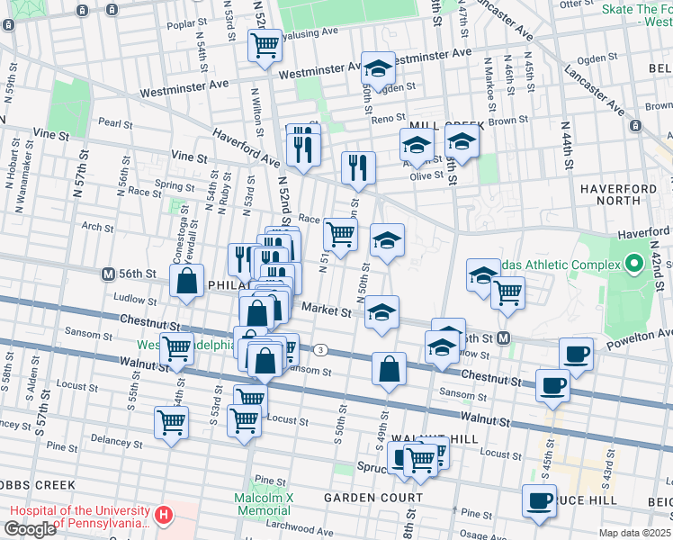 map of restaurants, bars, coffee shops, grocery stores, and more near in Philadelphia