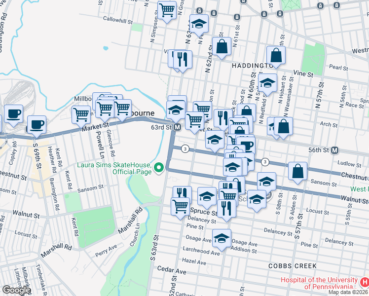 map of restaurants, bars, coffee shops, grocery stores, and more near 6236 Ludlow Street in Philadelphia