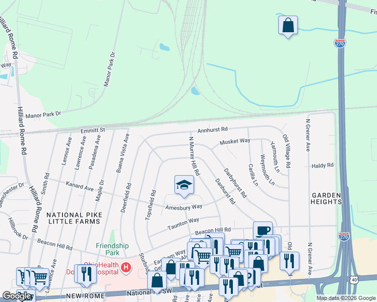 map of restaurants, bars, coffee shops, grocery stores, and more near 4898 Hamden Way in Columbus