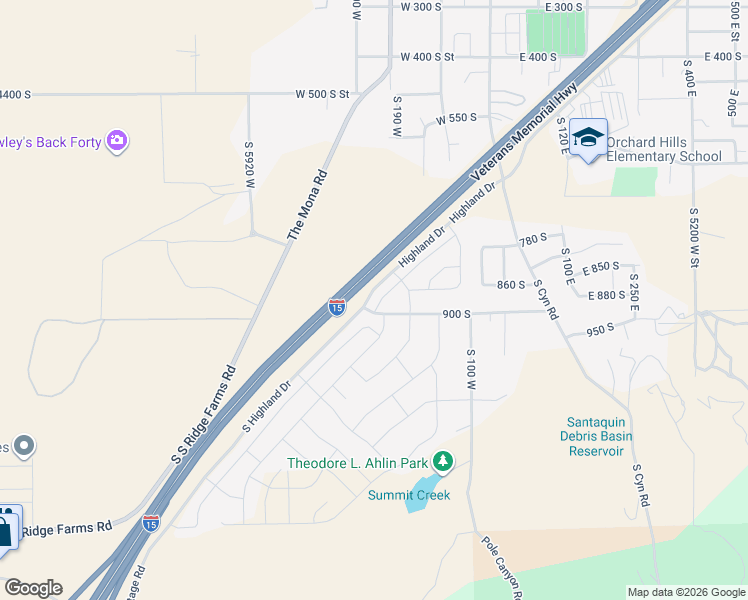 map of restaurants, bars, coffee shops, grocery stores, and more near Veterans Memorial Highway in Santaquin