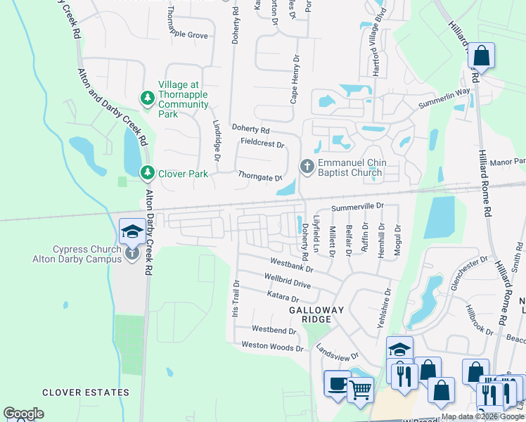 map of restaurants, bars, coffee shops, grocery stores, and more near 5946 Signature Drive in Galloway