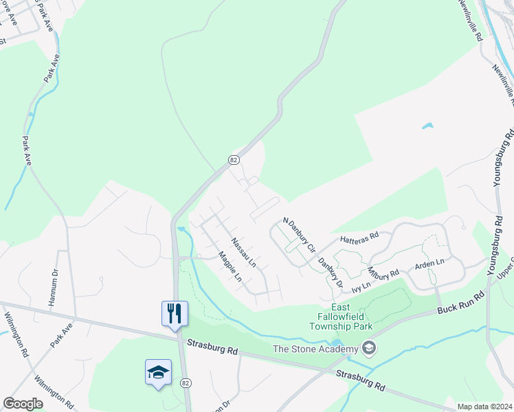 map of restaurants, bars, coffee shops, grocery stores, and more near 15 Fleming Drive in Coatesville