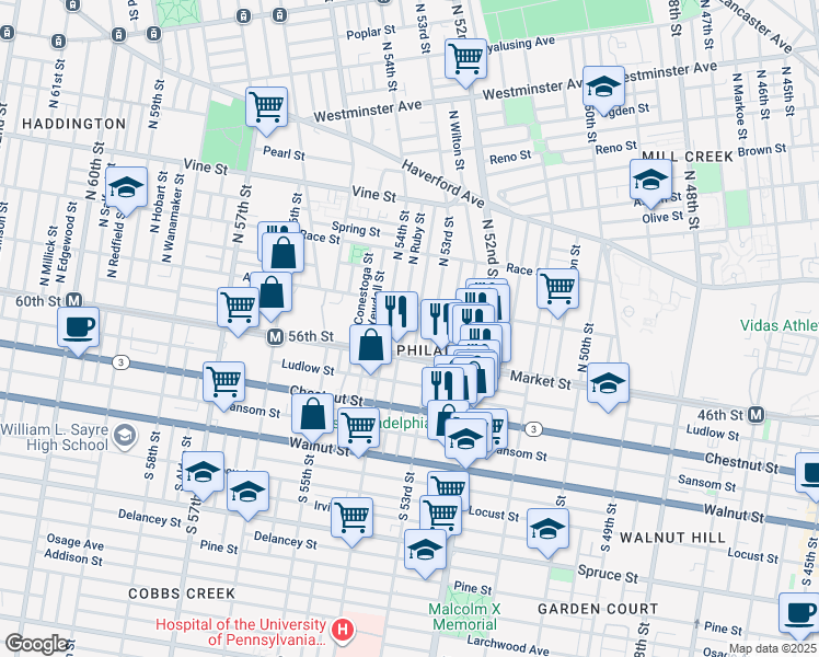 map of restaurants, bars, coffee shops, grocery stores, and more near 42 North Ruby Street in Philadelphia