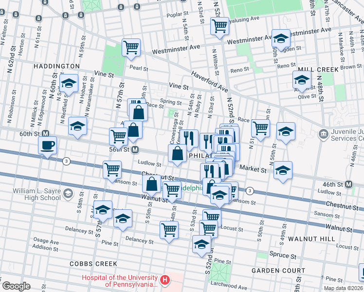 map of restaurants, bars, coffee shops, grocery stores, and more near 42 North Ruby Street in Philadelphia