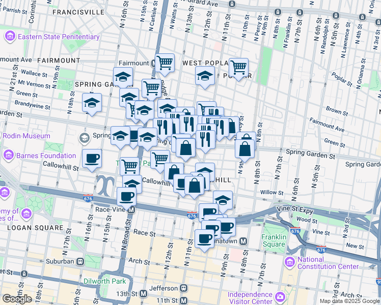 map of restaurants, bars, coffee shops, grocery stores, and more near in Philadelphia