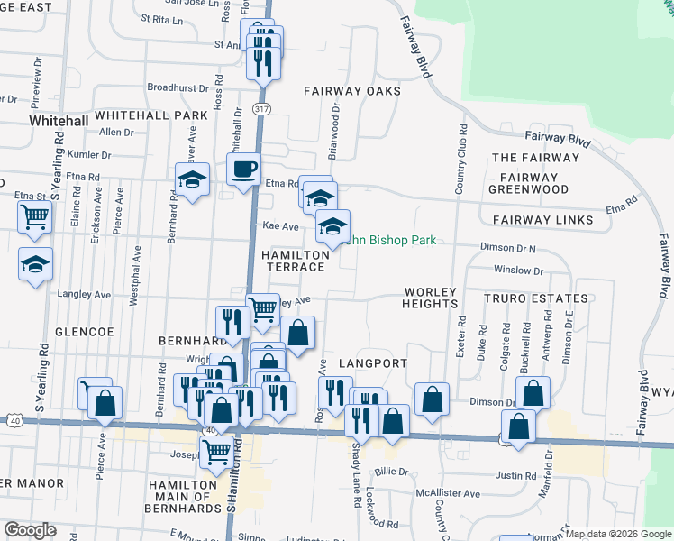 map of restaurants, bars, coffee shops, grocery stores, and more near 4735 Kae Avenue in Columbus