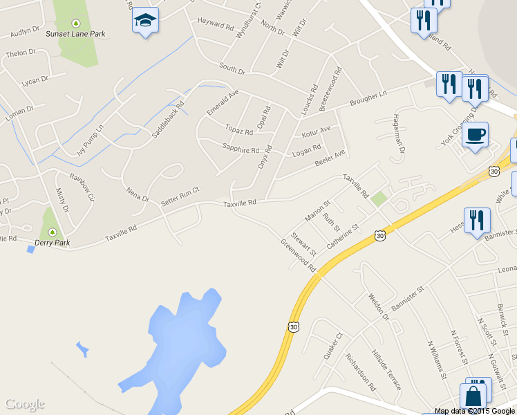 map of restaurants, bars, coffee shops, grocery stores, and more near 1312 Taxville Road in York
