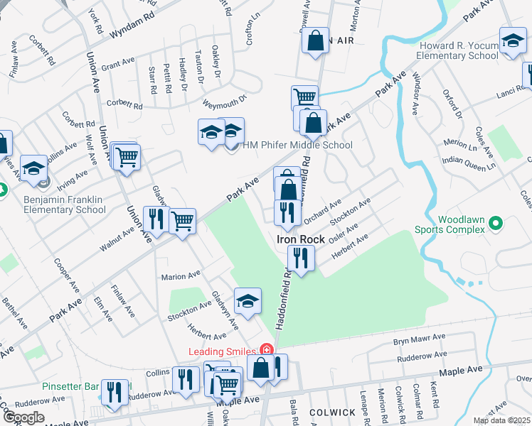 map of restaurants, bars, coffee shops, grocery stores, and more near 8200 Smiley Avenue in Pennsauken Township