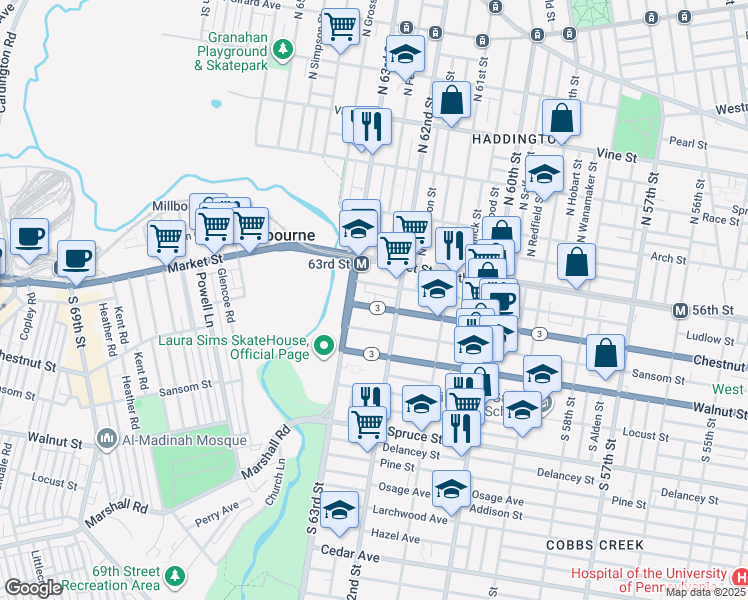map of restaurants, bars, coffee shops, grocery stores, and more near 6236 Ludlow Street in Philadelphia