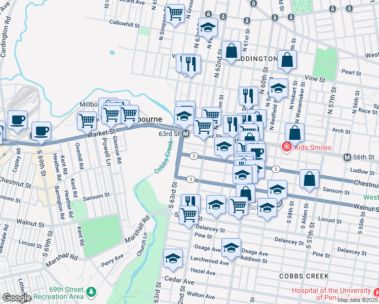 map of restaurants, bars, coffee shops, grocery stores, and more near 6236 Ludlow Street in Philadelphia