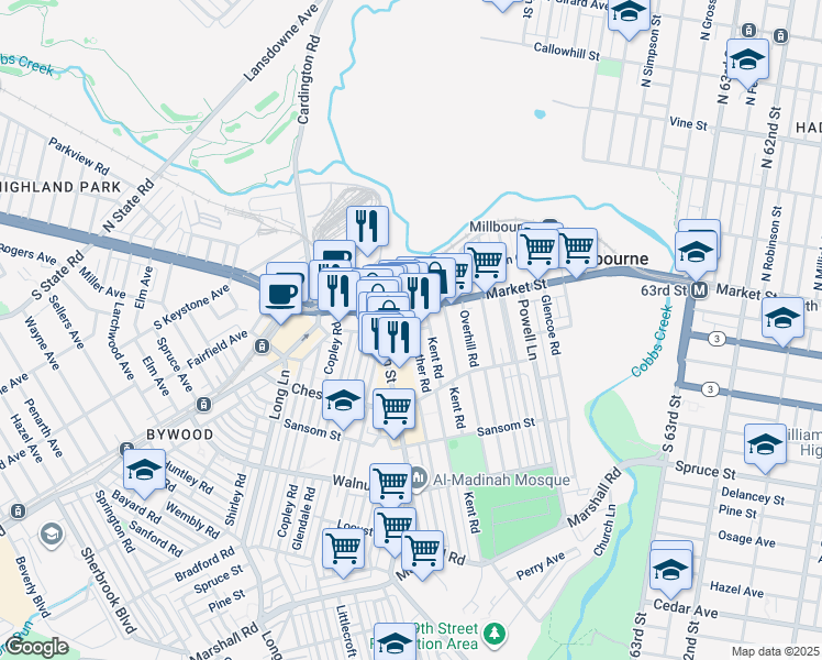 map of restaurants, bars, coffee shops, grocery stores, and more near 6826-6828 West Chester Pike in Delaware County