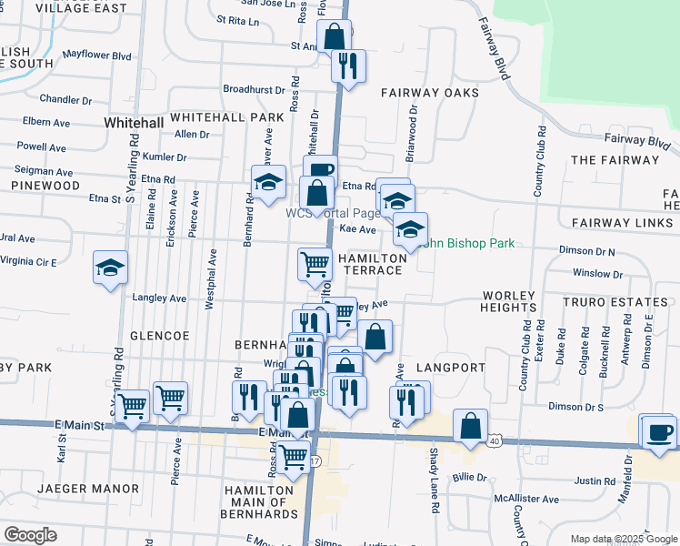 map of restaurants, bars, coffee shops, grocery stores, and more near 4629 Louise Avenue in Columbus