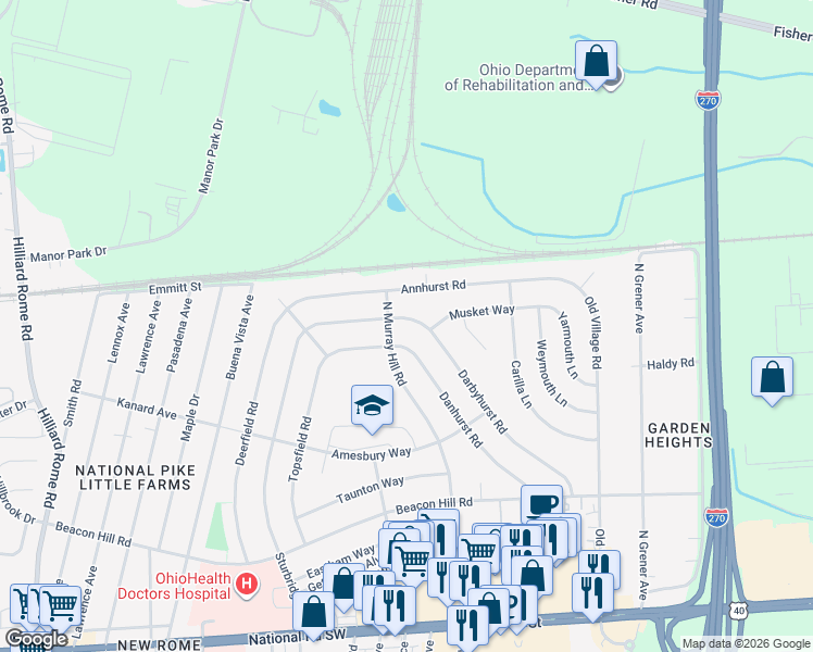 map of restaurants, bars, coffee shops, grocery stores, and more near 466 Darbyhurst Road in Columbus