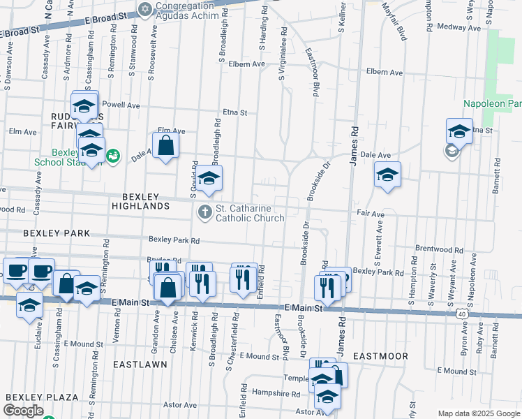 map of restaurants, bars, coffee shops, grocery stores, and more near 471 Enfield Road in Columbus