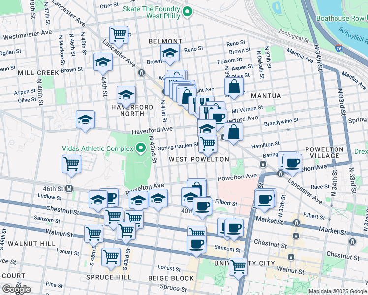 map of restaurants, bars, coffee shops, grocery stores, and more near 440 North Preston Street in Philadelphia