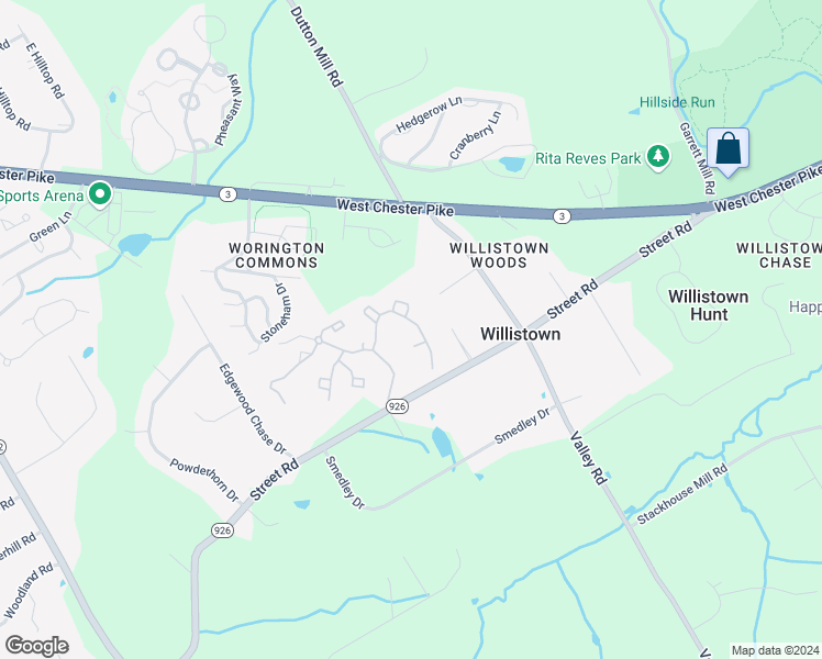 map of restaurants, bars, coffee shops, grocery stores, and more near 206 Princeton Circle in Newtown Square