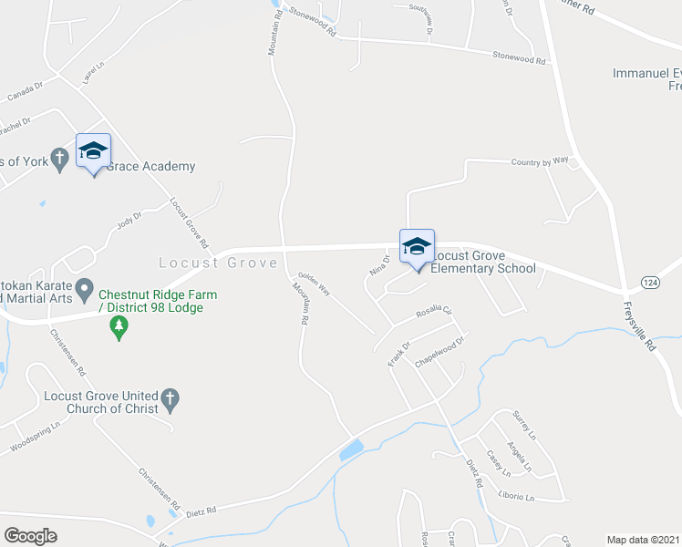 map of restaurants, bars, coffee shops, grocery stores, and more near 70 Nina Drive in York